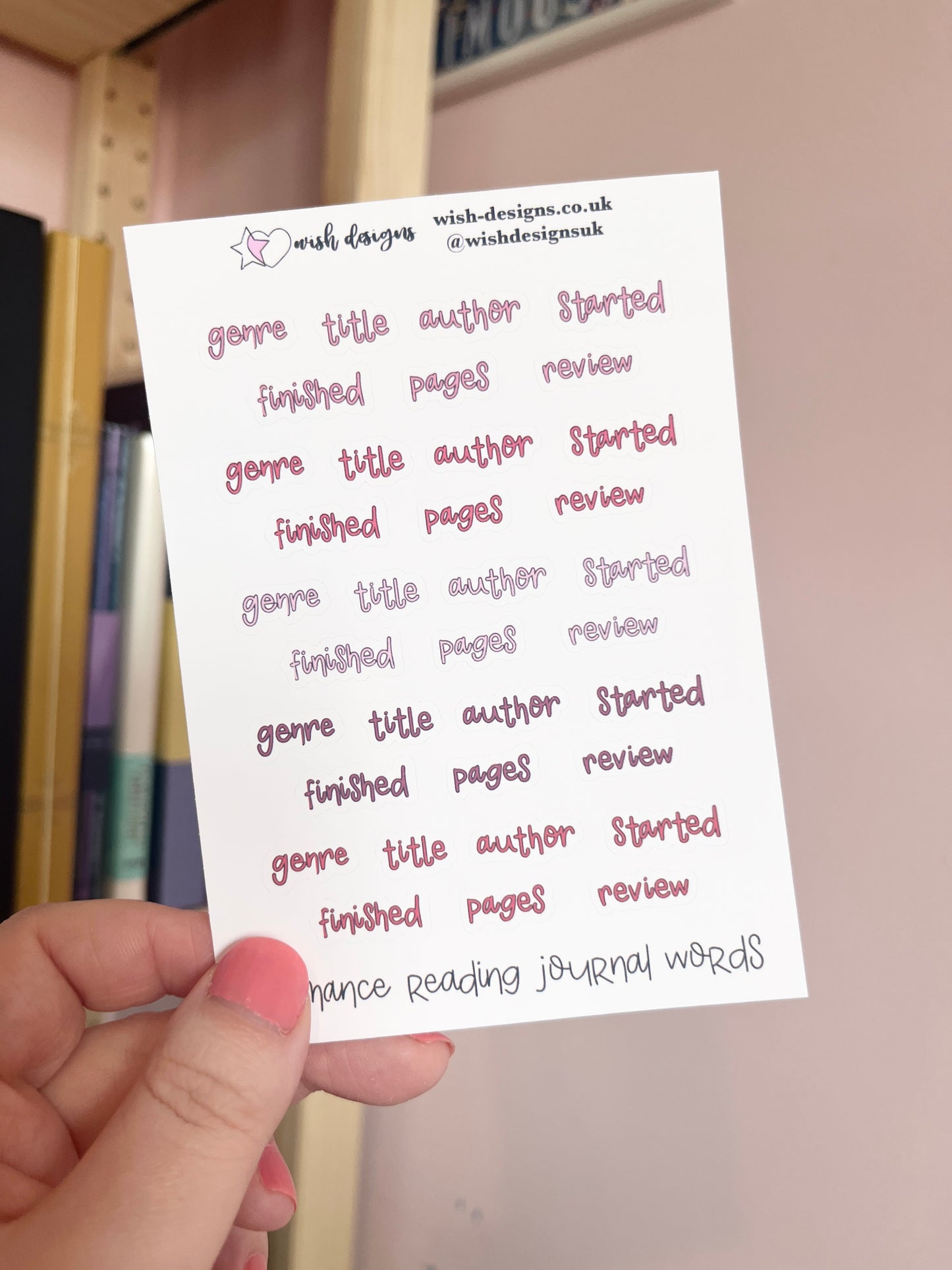 Romance Reading Journal Words Vinyl Sticker Sheet