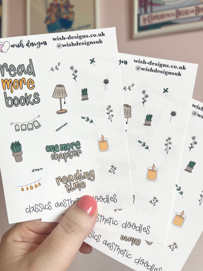 Classics Books Aesthetic Doodles Vinyl Sticker Sheet