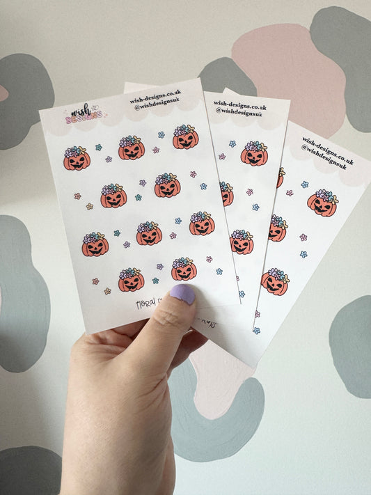 Floral Pumpkins Vinyl Sticker Sheet