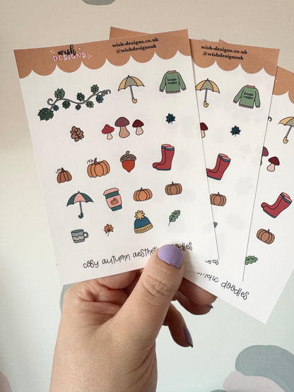 Cosy Autumn Aesthetic Doodles Vinyl Sticker Sheet