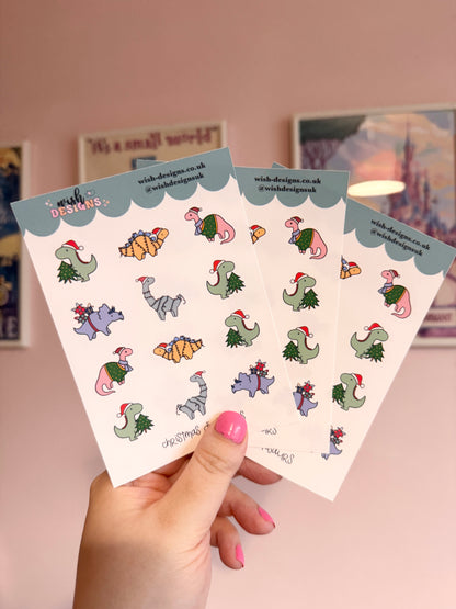 Christmas Dinosaurs Vinyl Sticker Sheet