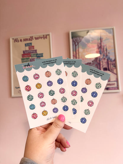 Colourful Disco Balls Vinyl Sticker Sheet