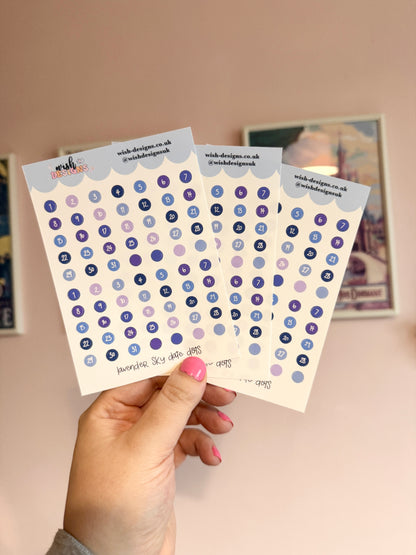 Lavender Sky Date Dots Vinyl Sticker Sheet