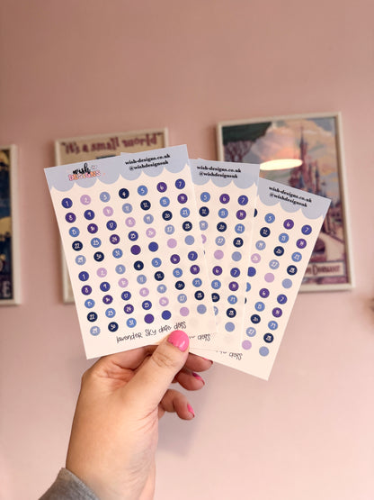 Lavender Sky Date Dots Vinyl Sticker Sheet