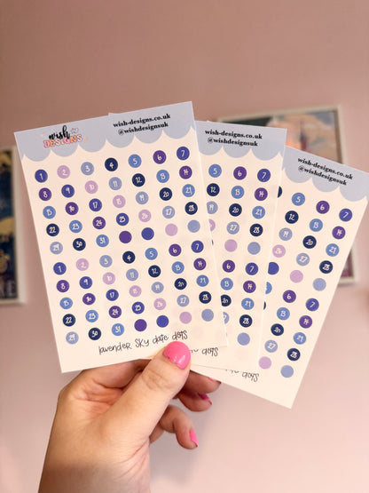 Lavender Sky Date Dots Vinyl Sticker Sheet