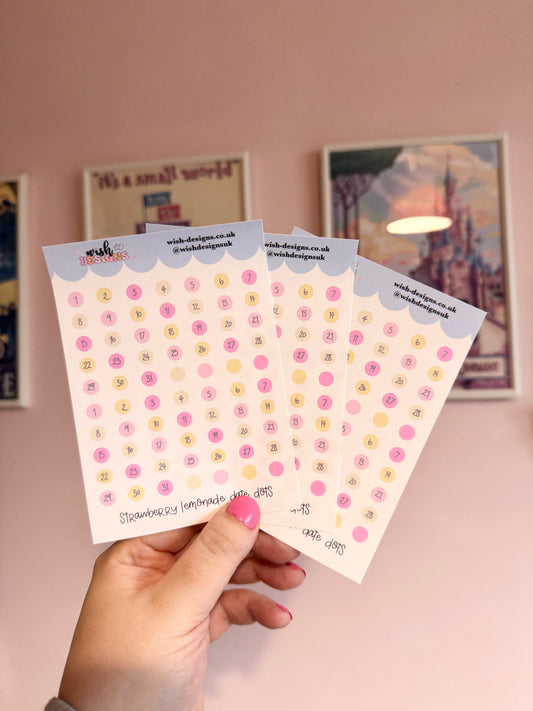 Strawberry Lemonade Date Dots Vinyl Sticker Sheet