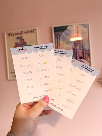 Colourful Months Vinyl Sticker Sheet