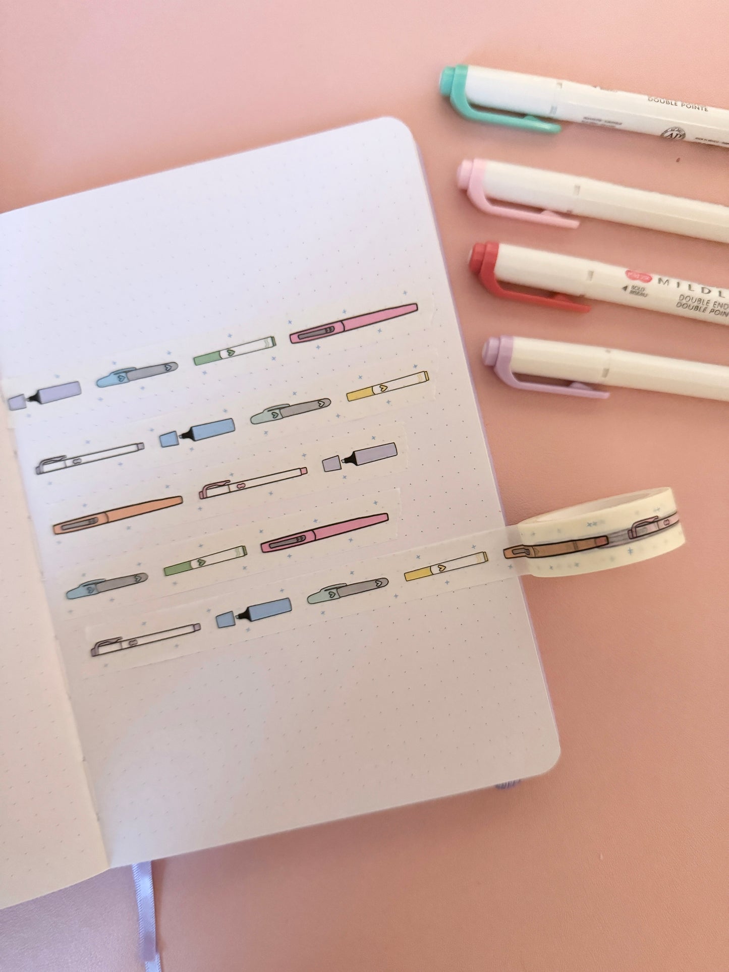 15mm Colourful Pens Washi Tape