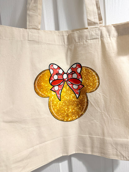 Gold Glitter Mouse Head Pouch/Tote Bag