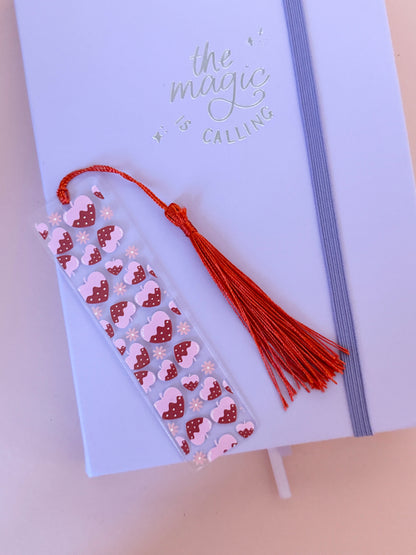 Strawberry Hearts Acrylic Bookmark