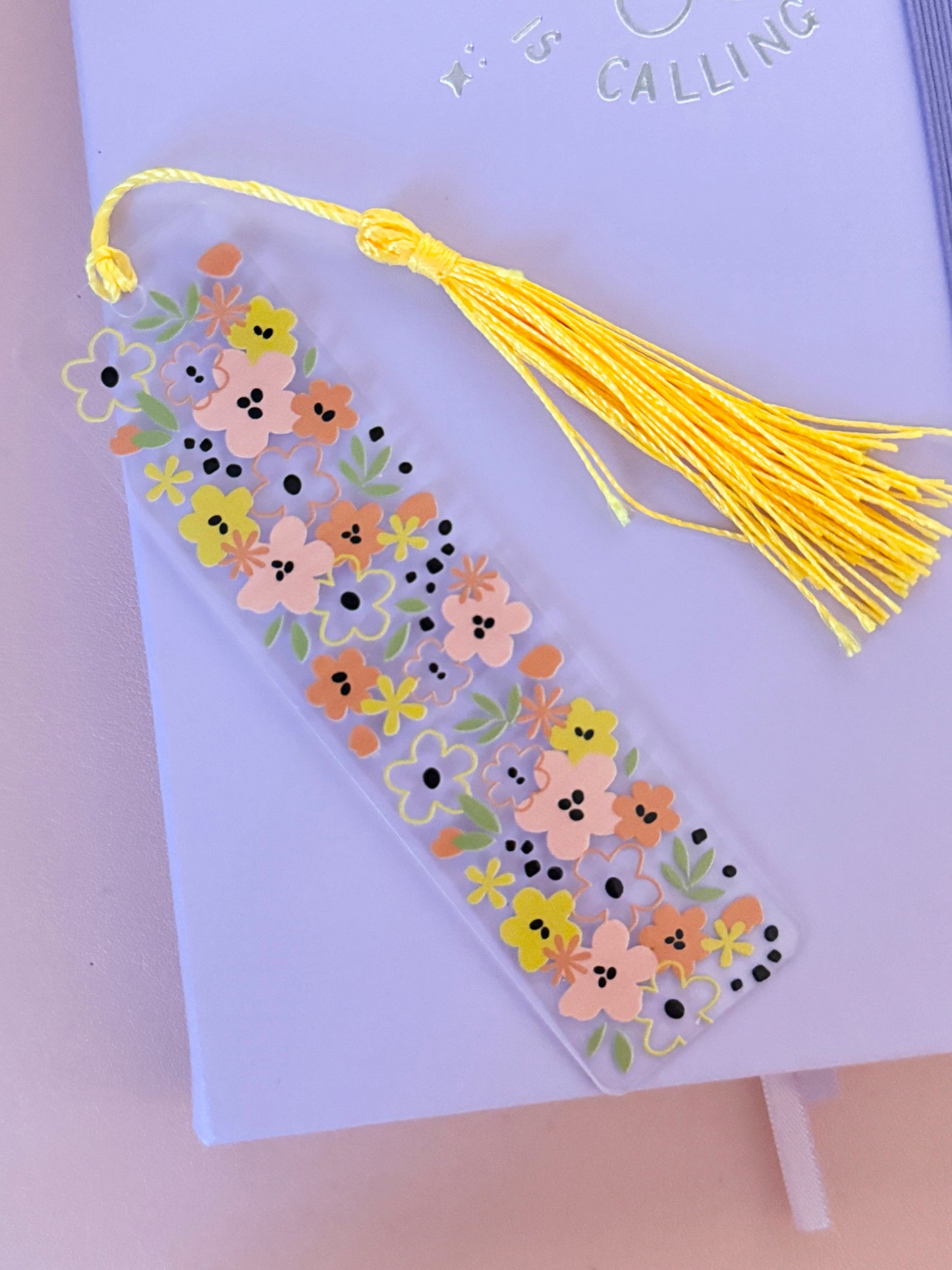 Peachy Floral Acrylic Bookmark