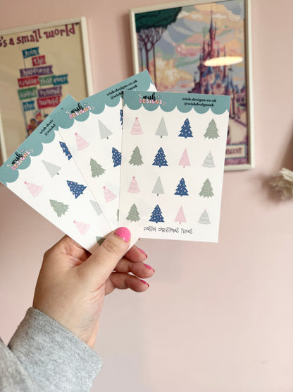 Pastel Christmas Trees Vinyl Sticker Sheet