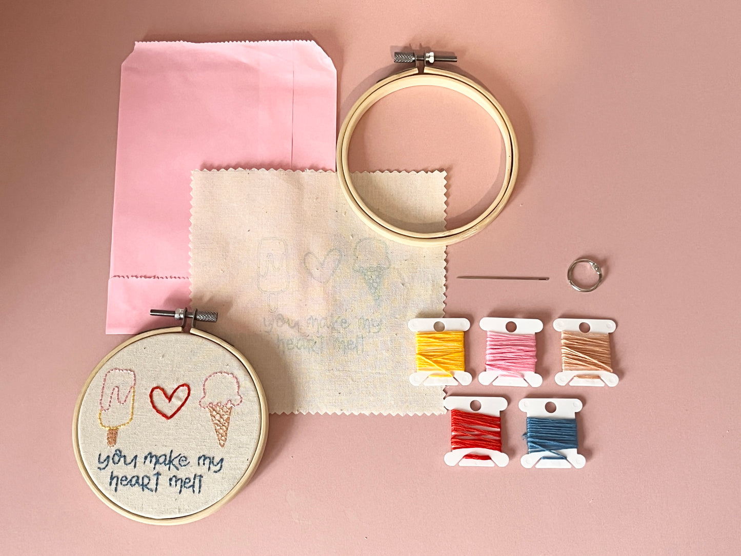 "You Make My Heart Melt" Ice Cream Embroidery Kit