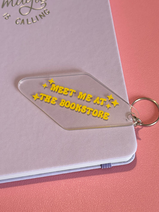 'Meet Me At The Bookstore' Acrylic Motel Keychain