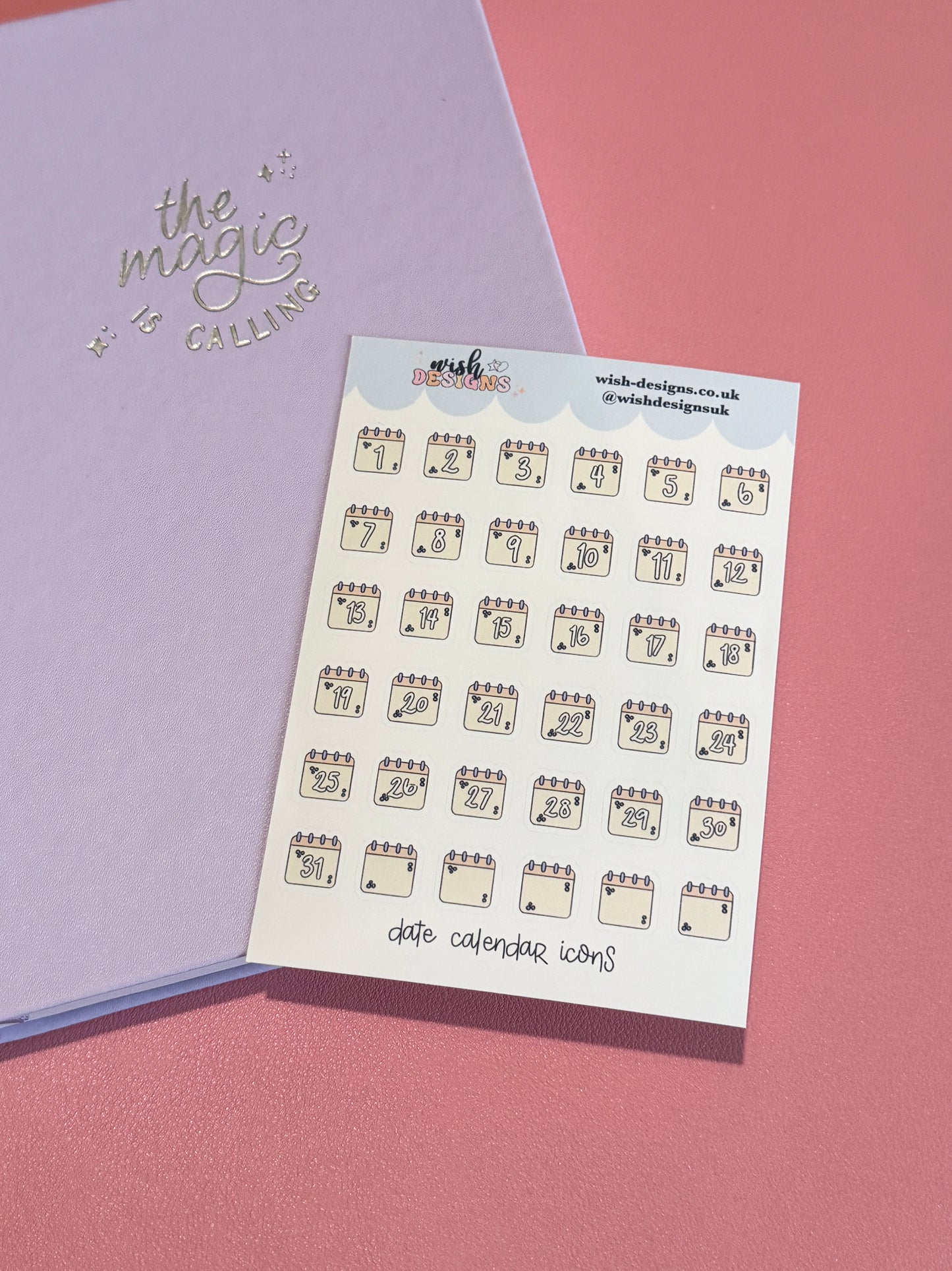 Date Calendar Icons Vinyl Sticker Sheet