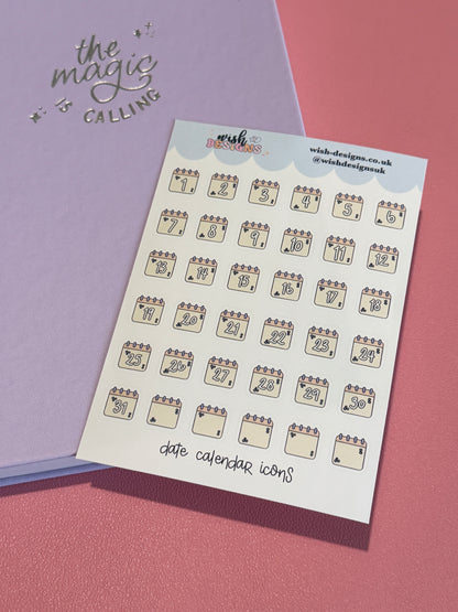 Date Calendar Icons Vinyl Sticker Sheet