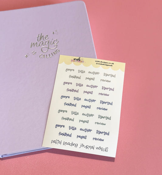 Pastel Journal Reading Words Vinyl Sticker Sheet