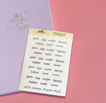Pastel Journal Reading Words Vinyl Sticker Sheet