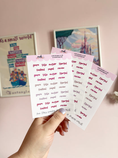 Love Story Reading Journal Words Vinyl Sticker Sheet