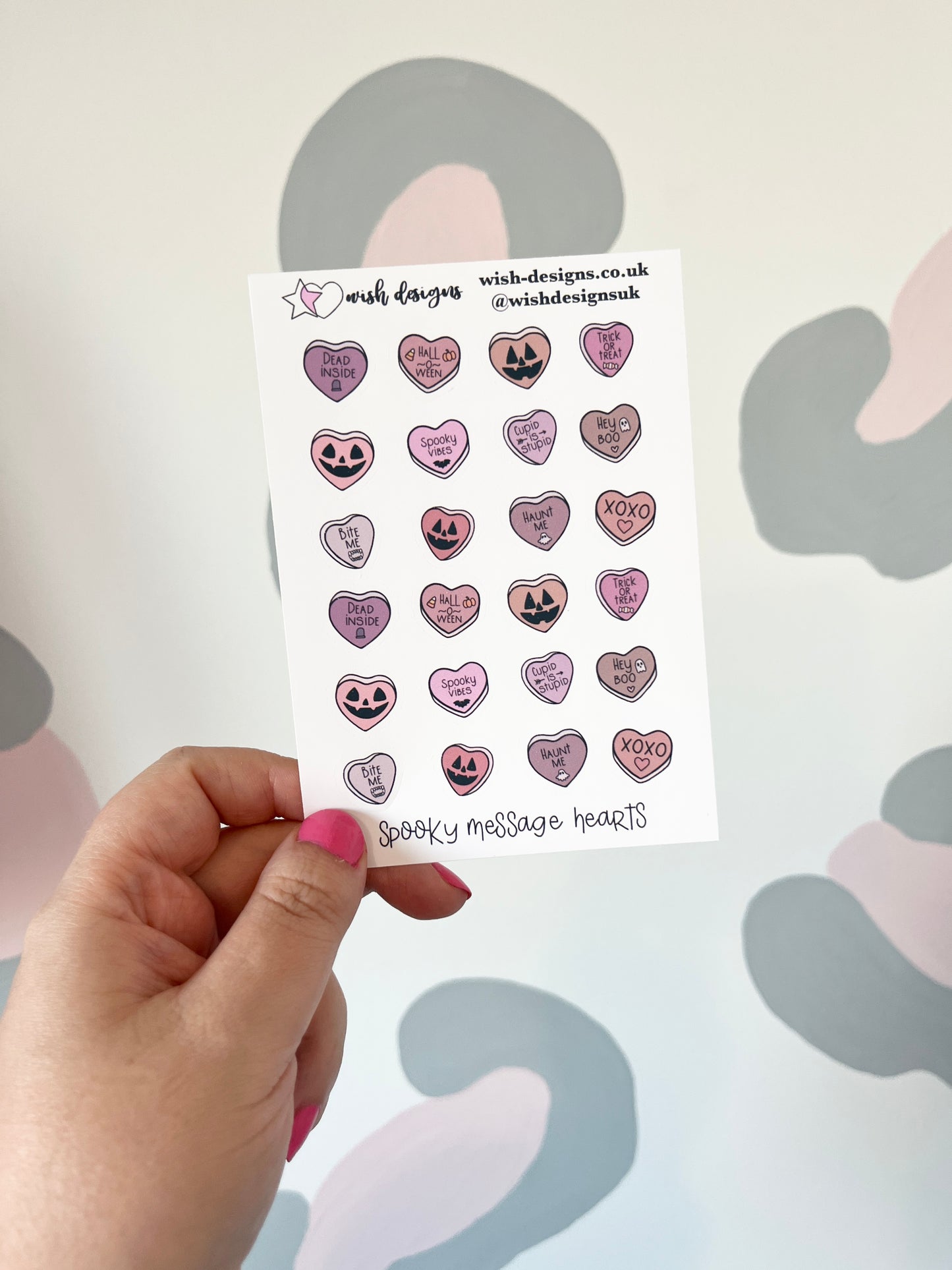 Spooky Message Hearts Vinyl Sticker Sheet