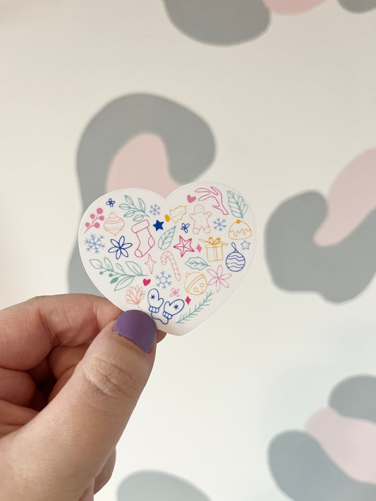 Bright Christmas Heart Large Clear Sticker