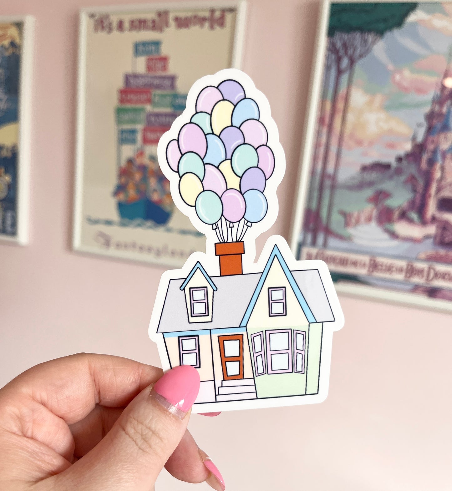 Colourful Balloon House Large Clear Sticker