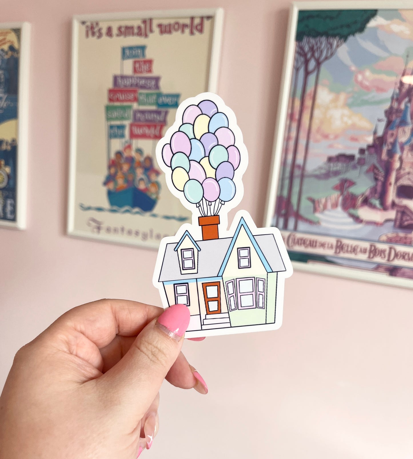 Colourful Balloon House Large Clear Sticker